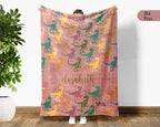 Personalized Velociraptor Dinosaur Blanket Custom Name Retro Dino Throw Cozy Jurassic Gift Paleontology Decor Blanket for Kids and Adults