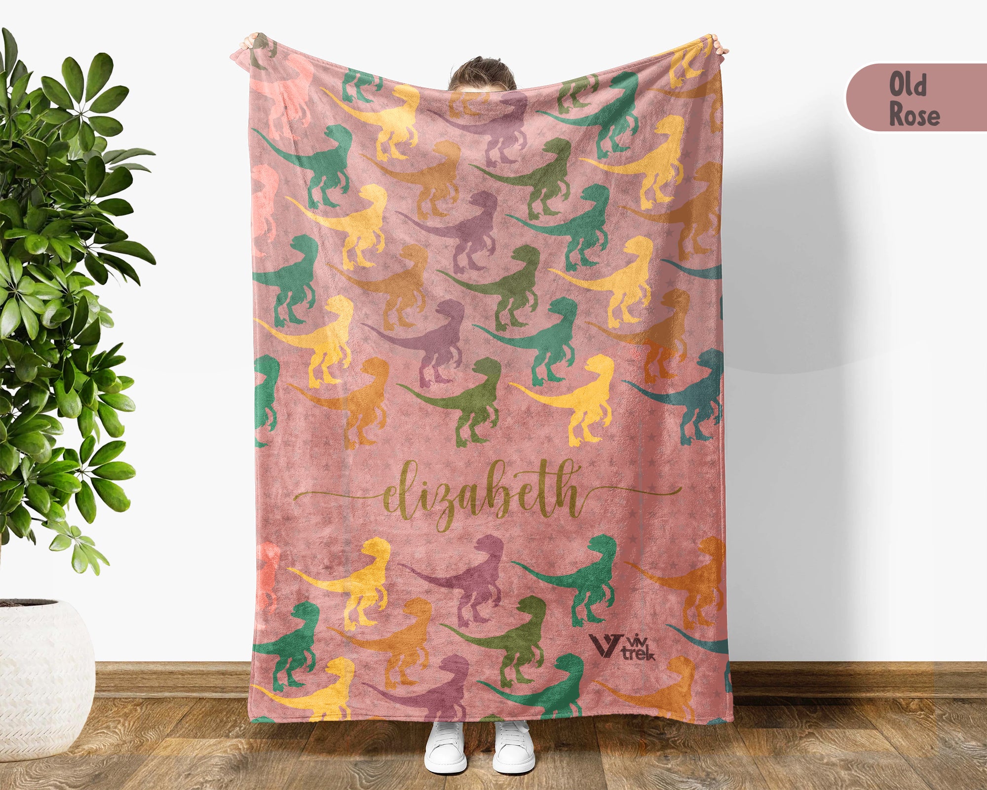 Personalized Velociraptor Dinosaur Blanket Custom Name Retro Dino Throw Cozy Jurassic Gift Paleontology Decor Blanket for Kids and Adults