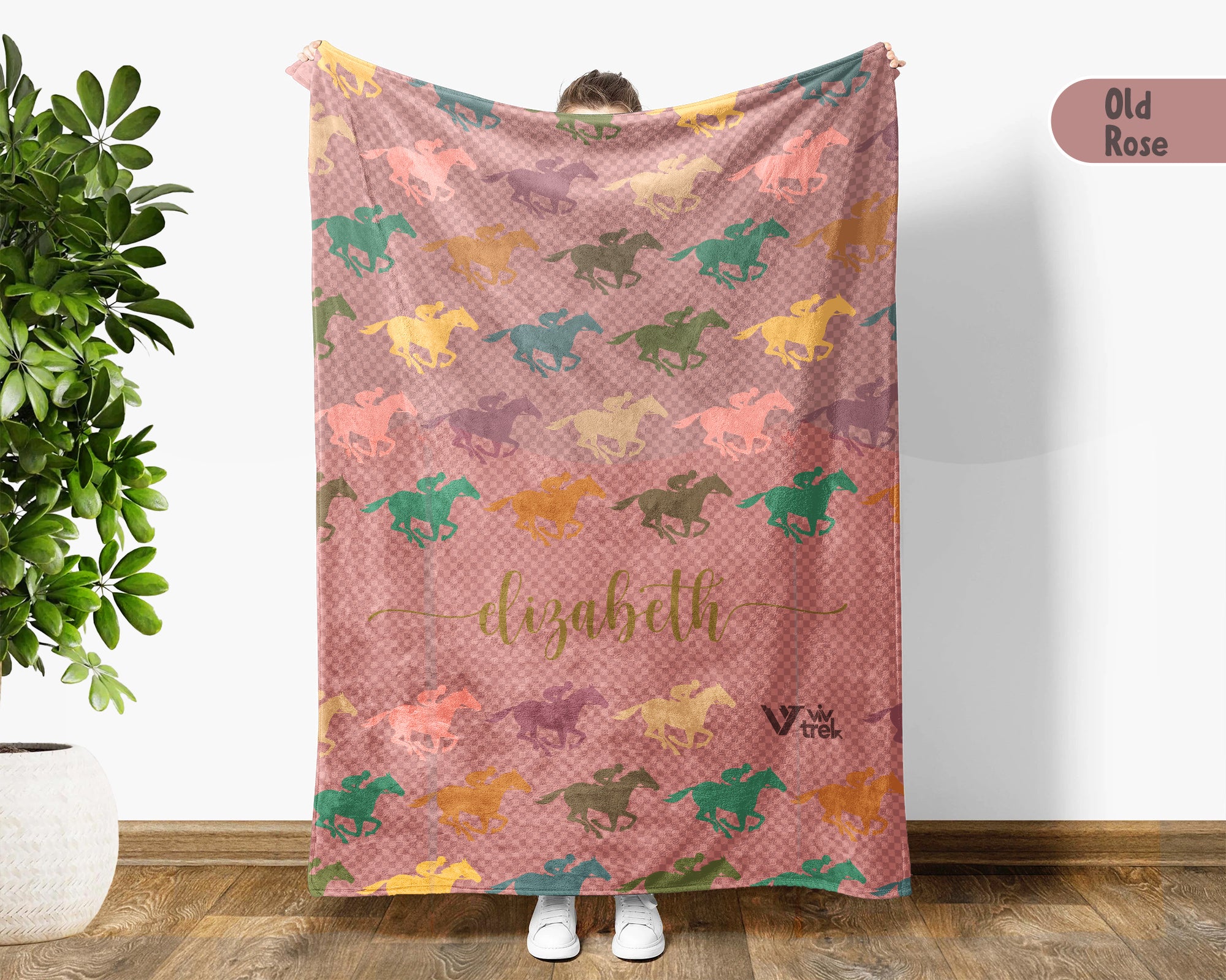 Custom Name Horse Racing Blanket Sporty Throw Cozy Personalized Gift Soft Equestrian Decor for Racing Fans Home