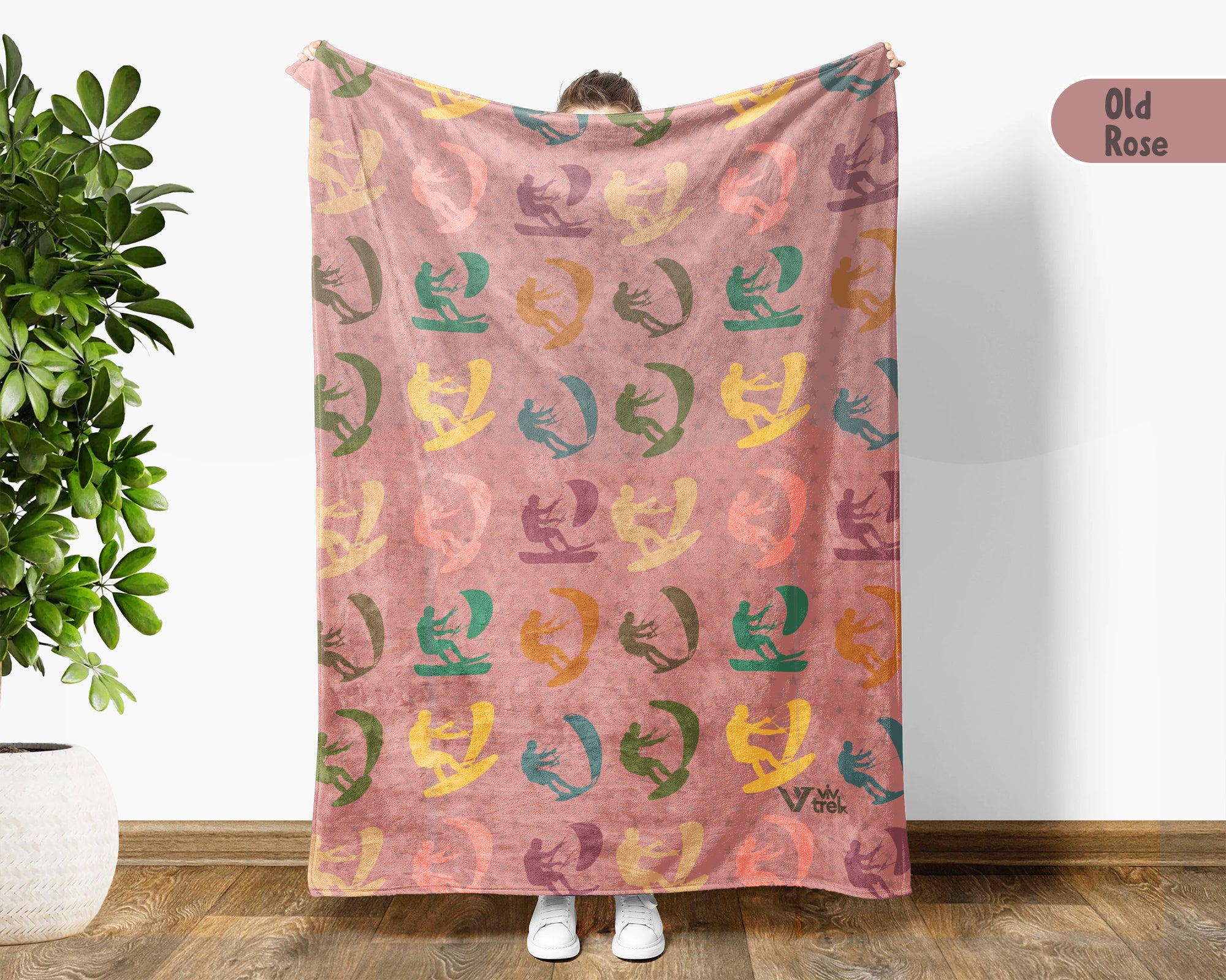 Retro Kite Surfing Blanket Coastal Ocean Throw Vintage Kiteboarder Gift Cozy Beach Decor Wind Sport Graphic Stylish Home Accent