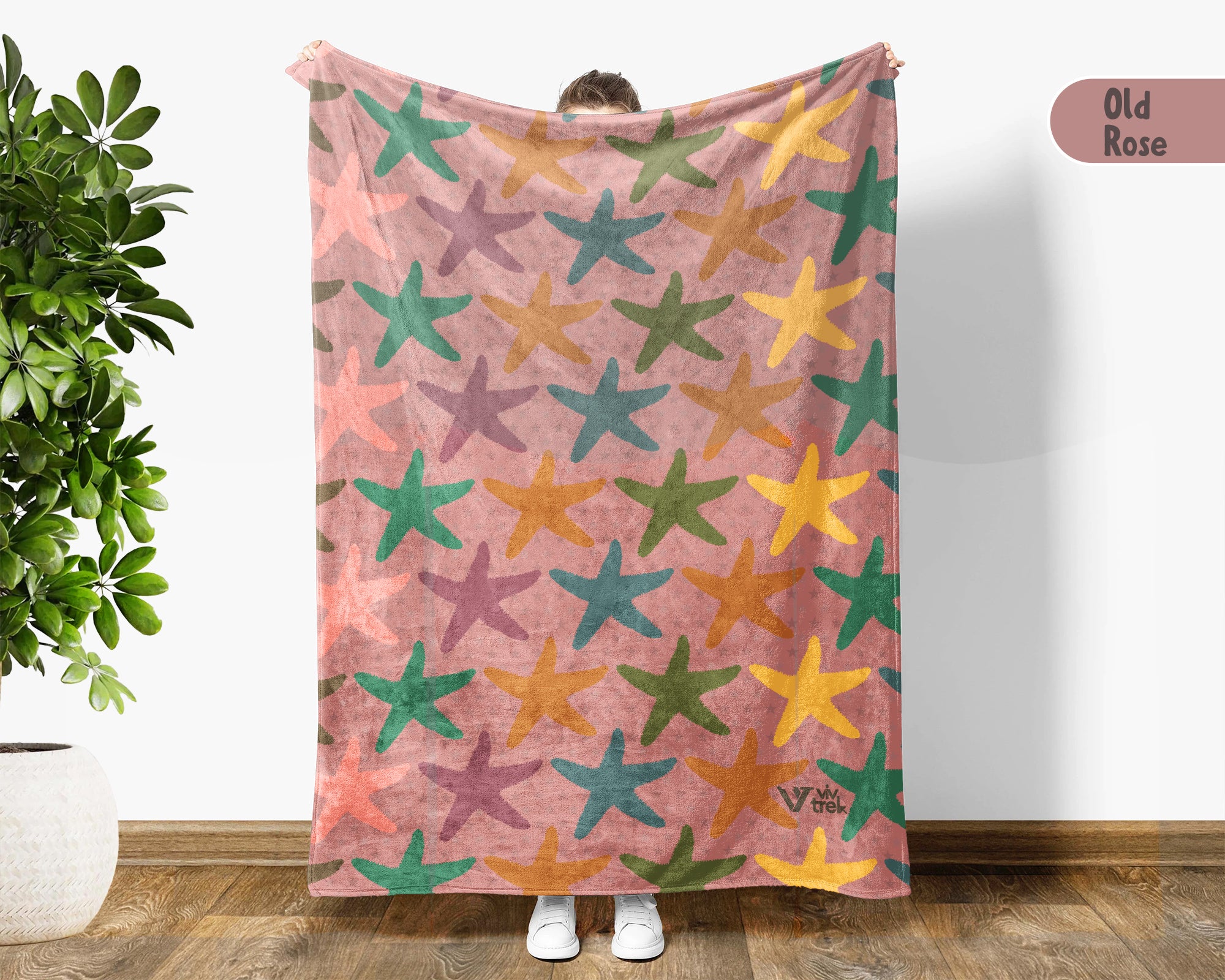 Retro Starfish Blanket Coastal Ocean Throw Vintage Sea Life Decor Cozy Beach Lover Gift Nautical Graphic Unique Home Accent
