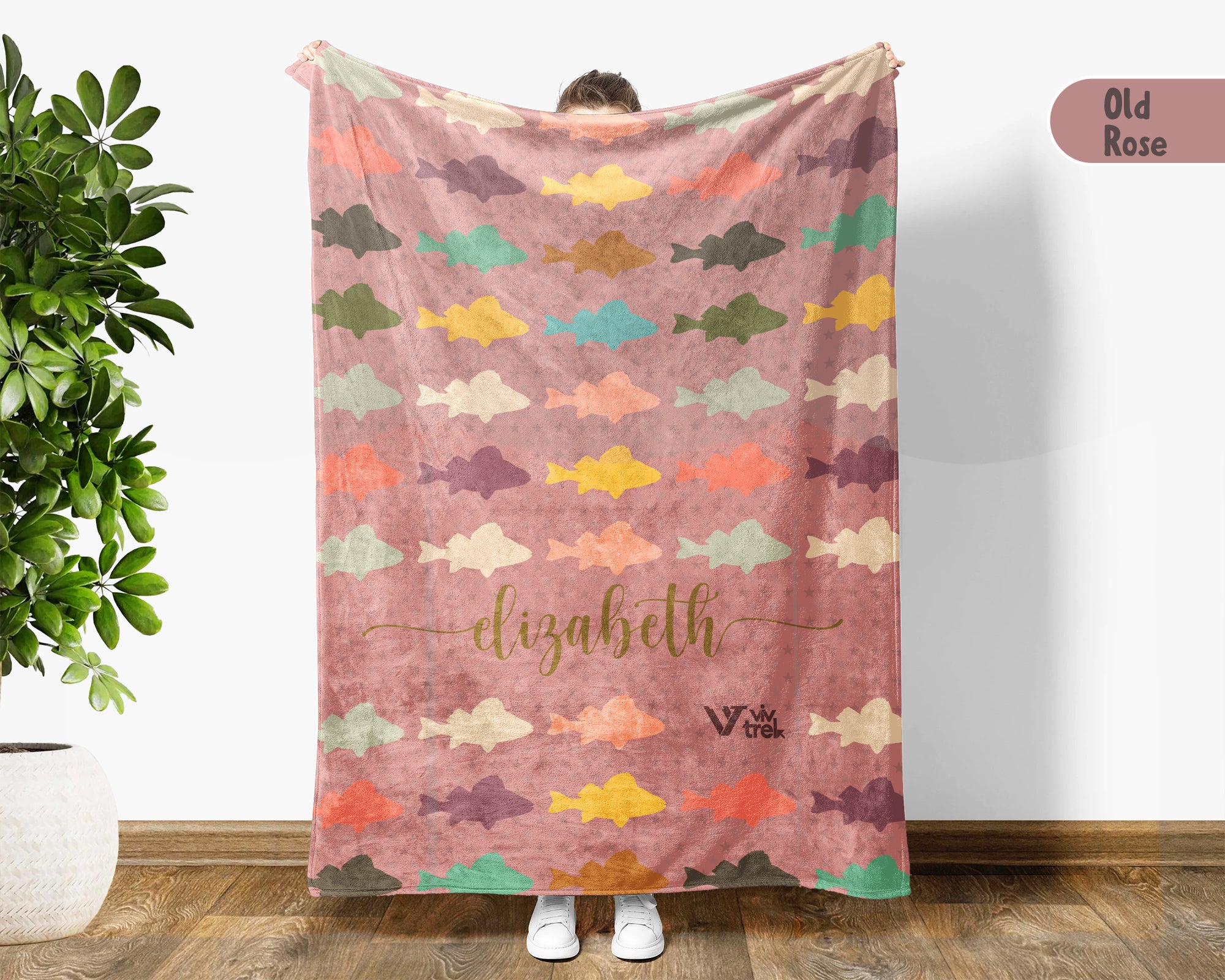 Custom Retro Fishing Blanket, Personalized Fish Lover Throw for Angler Dad Lake Cabin Outdoor Decor and Gifts