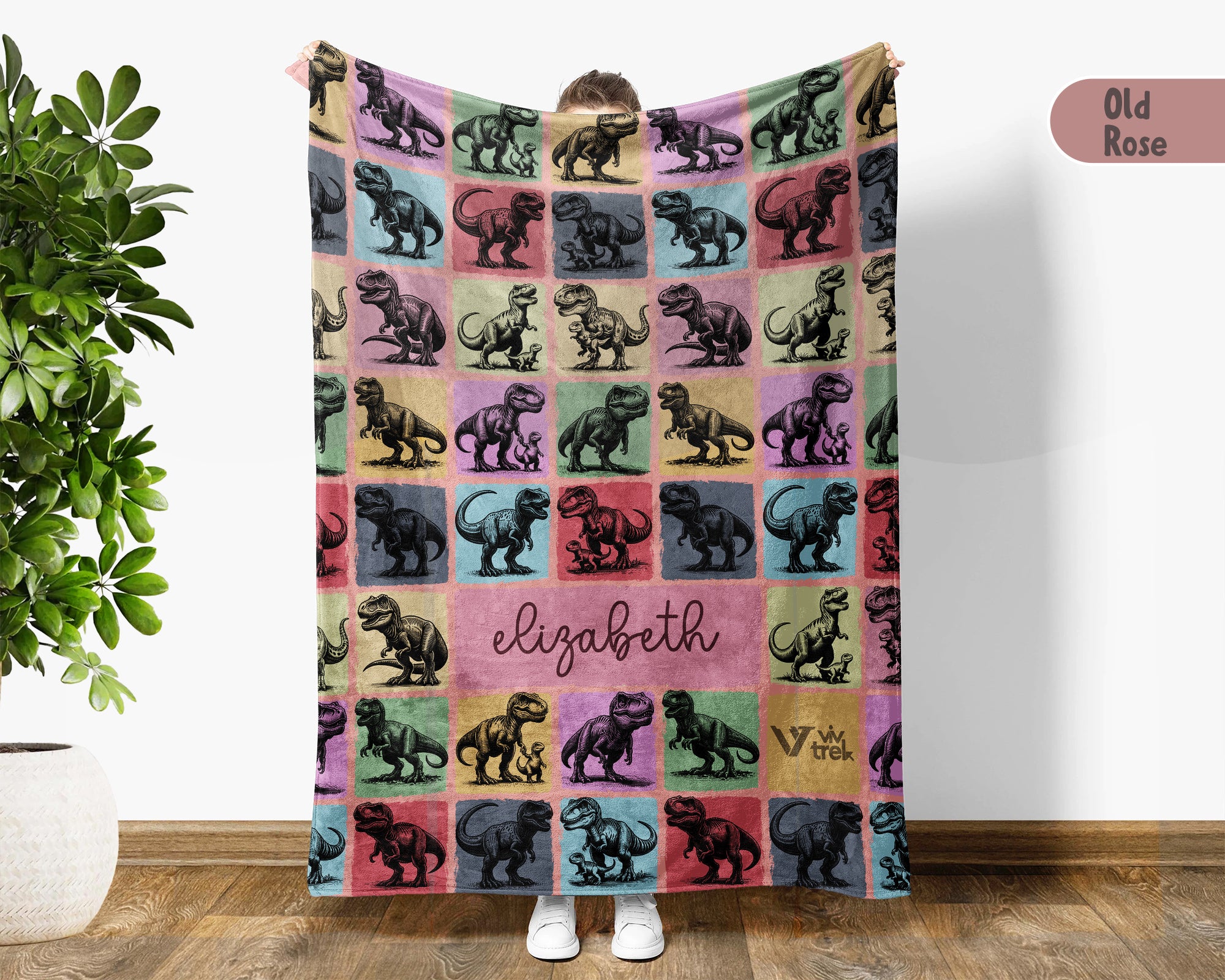 Custom T-Rex Blanket Personalized Name Retro Dino Throw Cozy Tyrannosaurus Decor Unique Prehistoric Gift Fun Room Accent