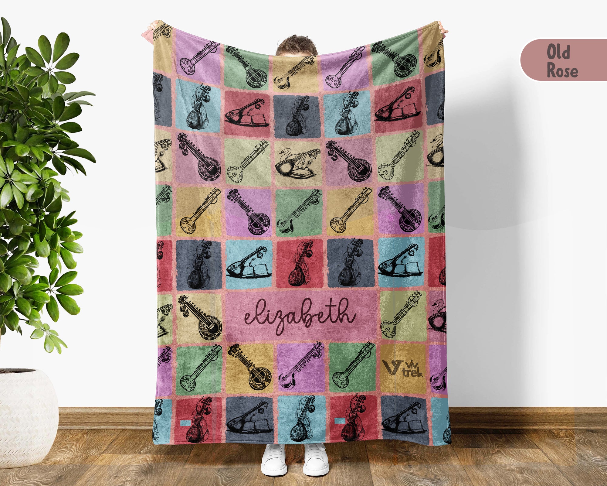 Custom Sitar Blanket Personalized Name Vintage Music Throw Cozy Musician Gift Instrument Inspired Home Decor Unique Accent