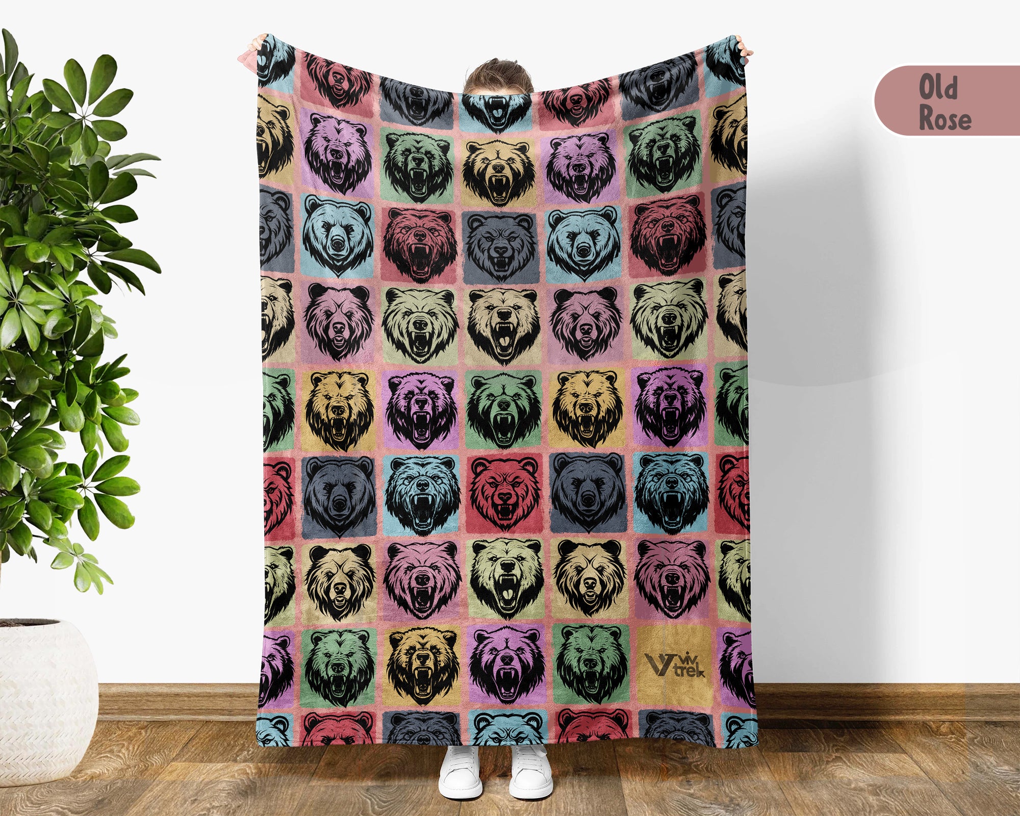 Vintage Bear Head Blanket Retro Wildlife Throw Cozy Rustic Animal Lover Gift Fleece Blanket Nature Inspired Home Decor