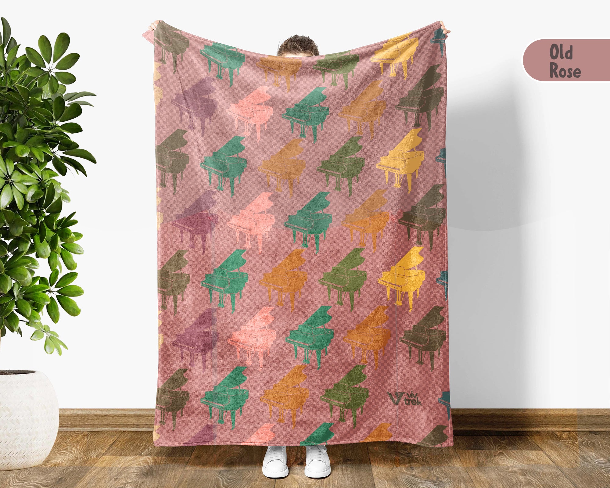 Retro Grand Piano Blanket Cozy Musician Throw Vintage Style Music Note Blanket Piano Lover Gift Home Decor Idea for Couch Bedroom