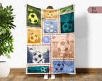 Soccer Lover Blanket Gift, Soccer Stamp Throw for Players, Cozy Unique Football Fan Decor, Cool Sports Graphic Blanket, Soccer Room Accent