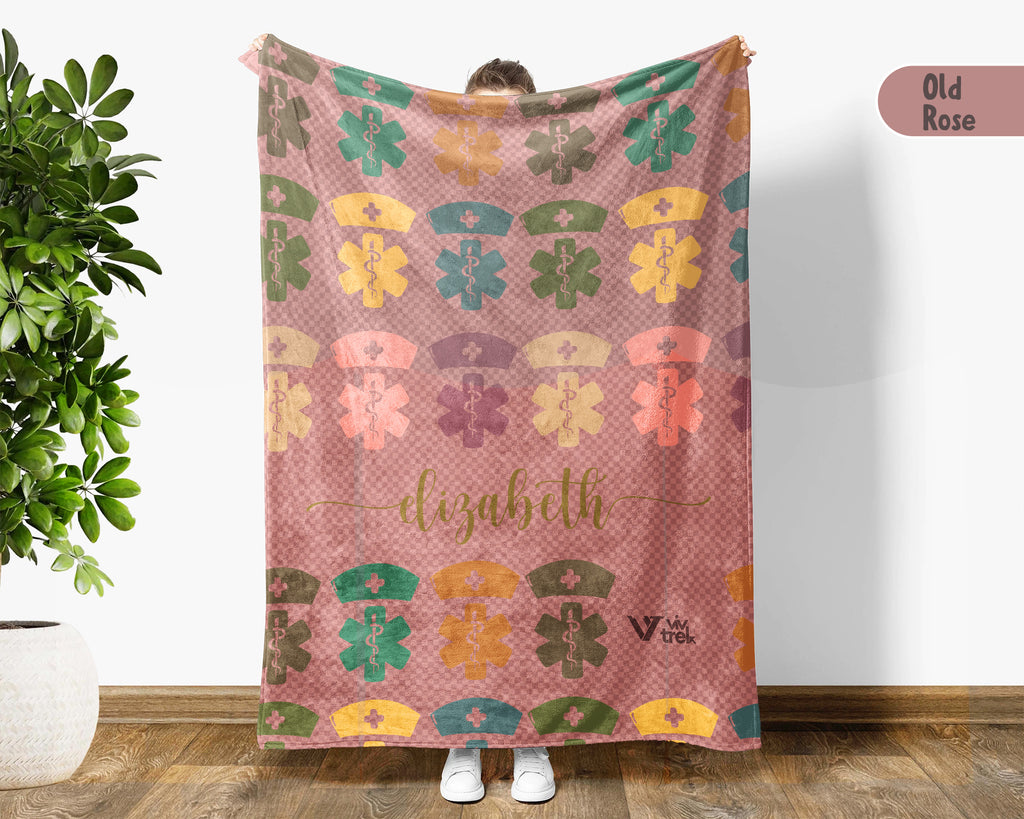 Personalized Nurse Blanket Custom Name Cozy RN Throw Gift, Retro Nursing Graphic Blanket, Medical Worker Gift for Her