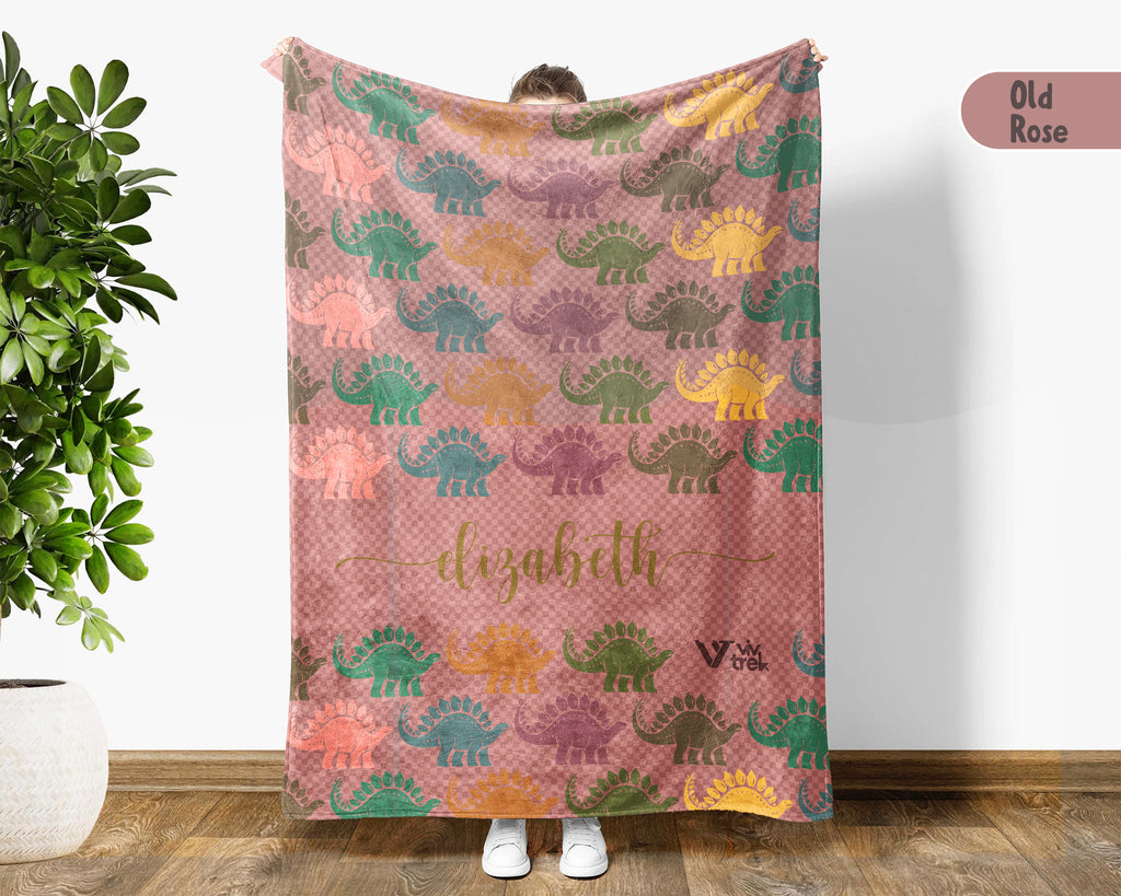 Personalized Stegosaurus Blanket Custom Name Dino Throw Retro Prehistoric Animal Decor Cozy Gift Unique Home Accent