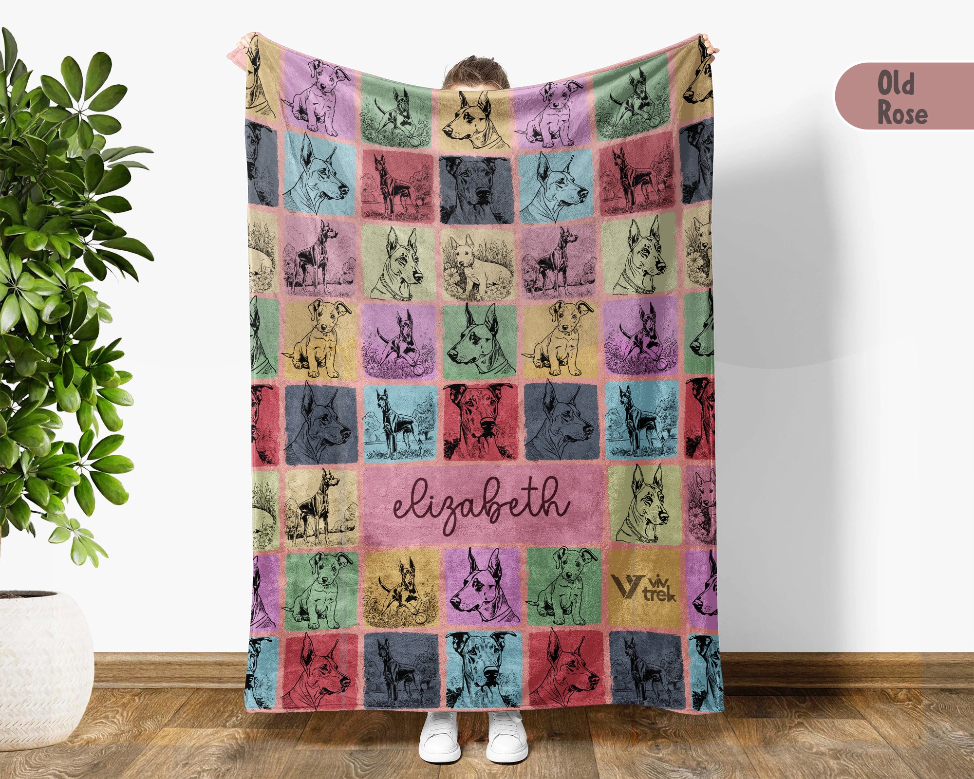 Personalized Name Dobermann Dog Blanket – Cozy Retro Throw for Dog Lovers