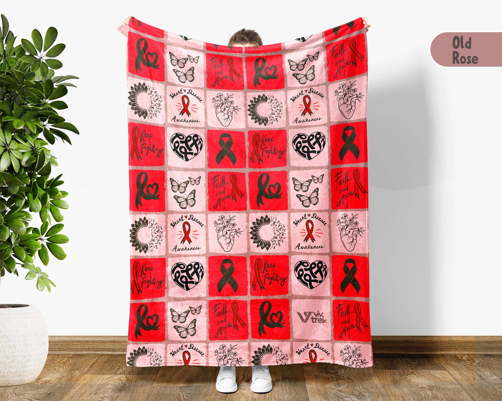Heart Disease Awareness Blanket, Red Ribbon Support Throw, Heart Health Gift, Cozy Cardiology Awareness Comfort Blanket
