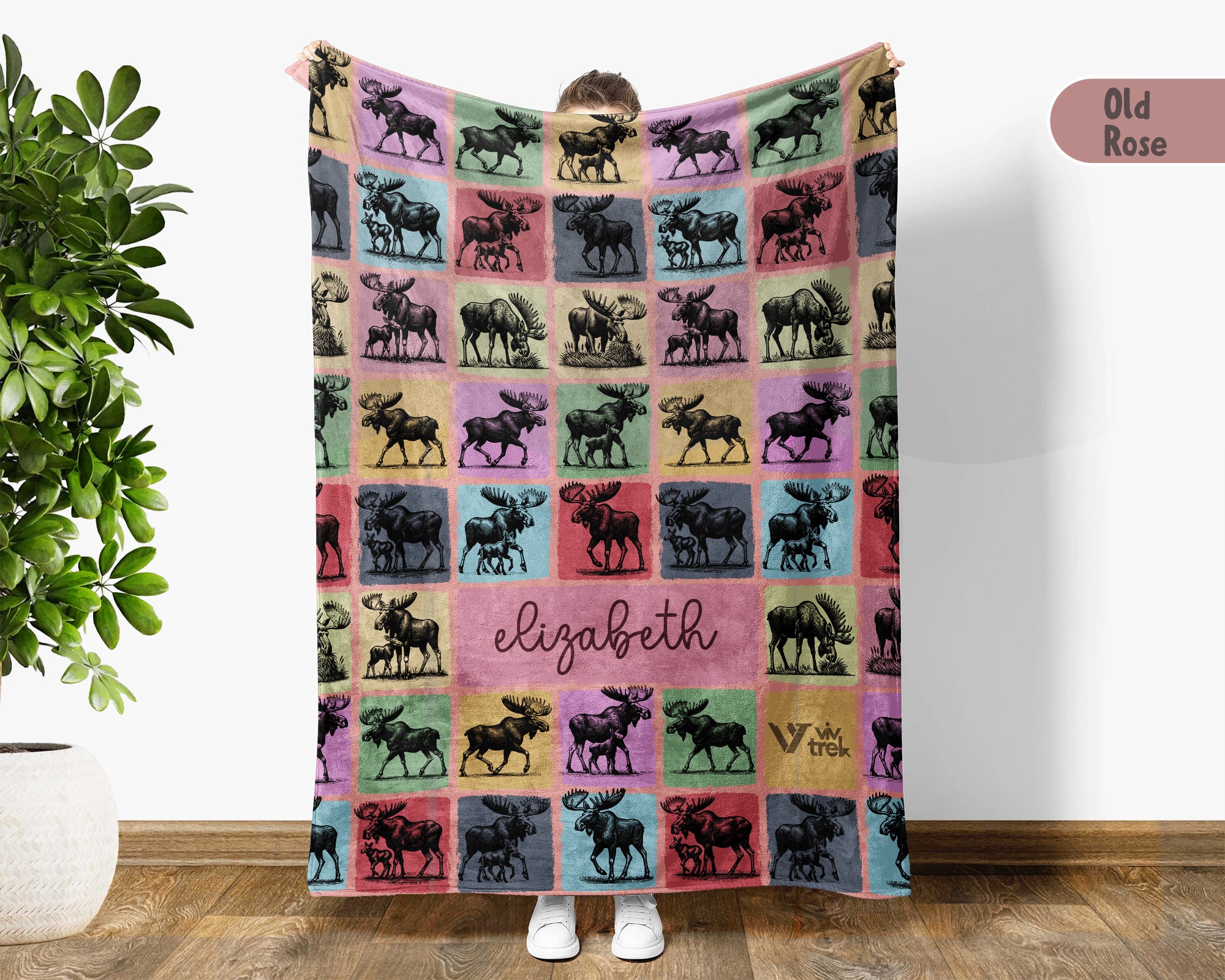 Personalized Name Moose Blanket, Retro Wildlife Throw for Nature Lovers