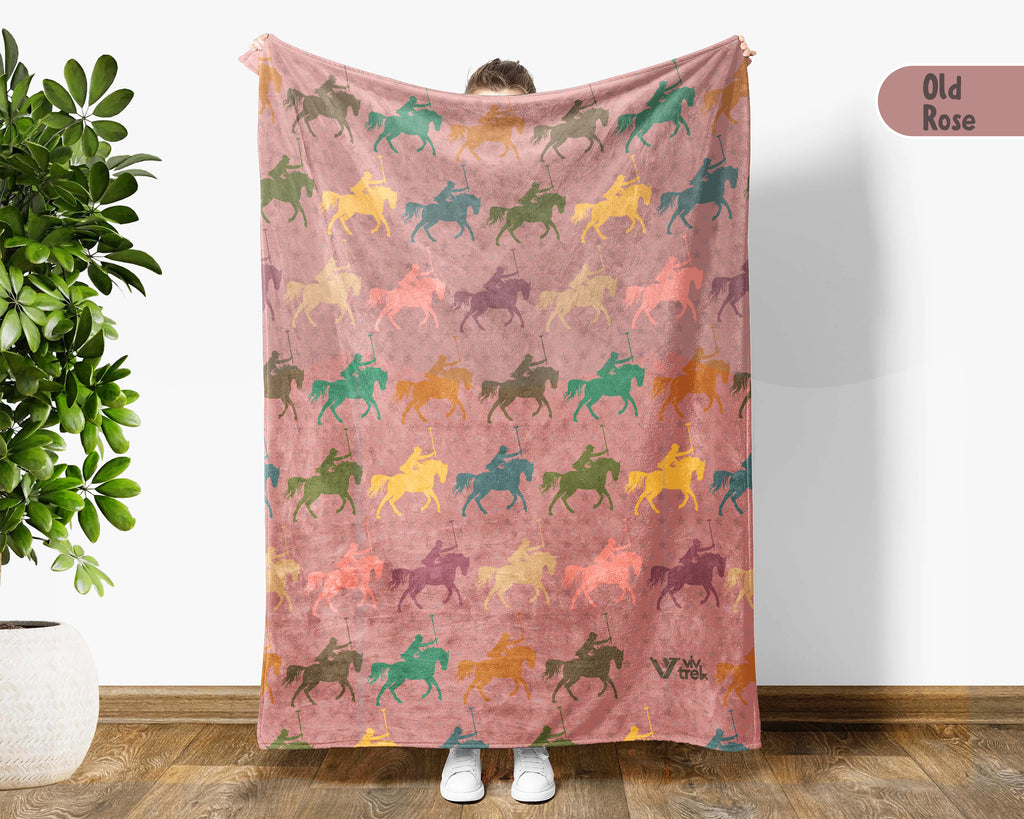Vintage Polo Player Throw Blanket – Cozy Equestrian Gift for Horse Lovers