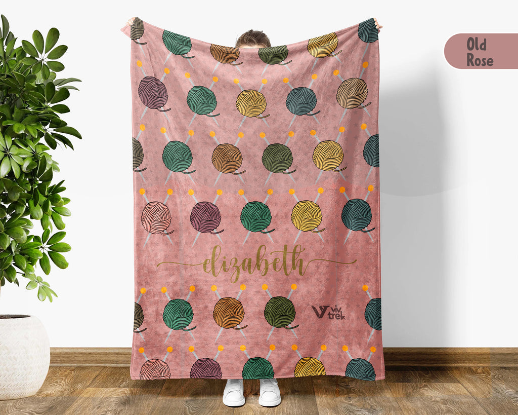 Personalized Name Crochet Yarn Blanket, Retro Knitting Inspired Throw for Needlework Lovers, Cozy Craft Gift Decor