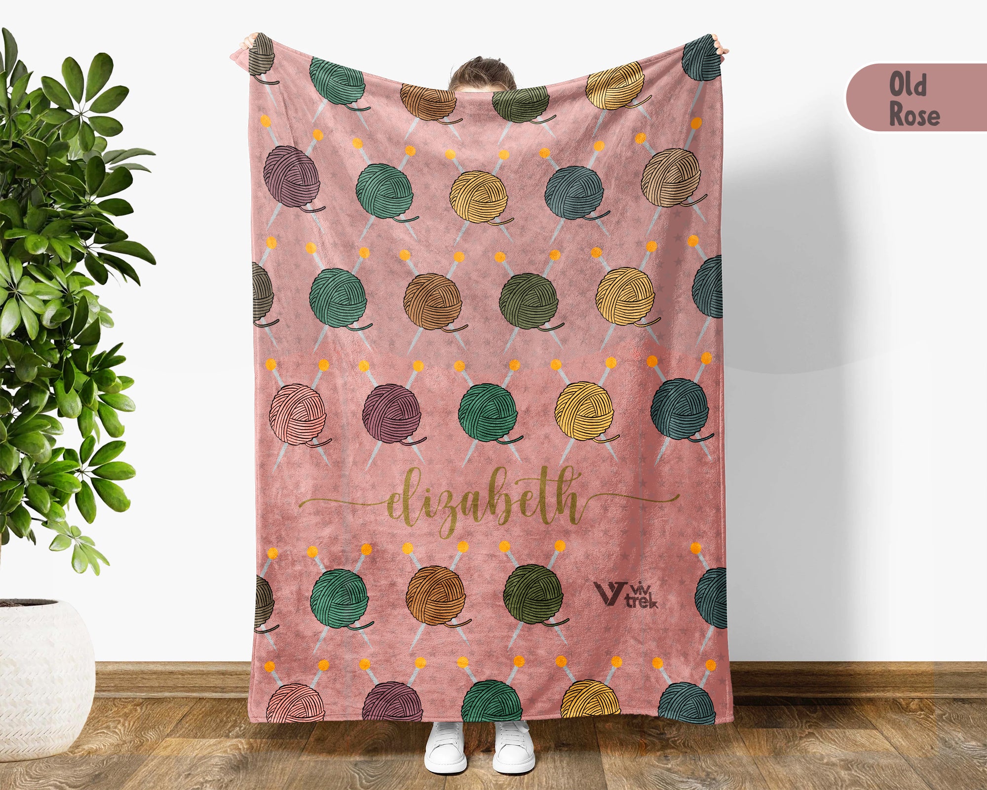 Personalized Name Crochet Yarn Blanket, Retro Knitting Inspired Throw for Needlework Lovers, Cozy Craft Gift Decor