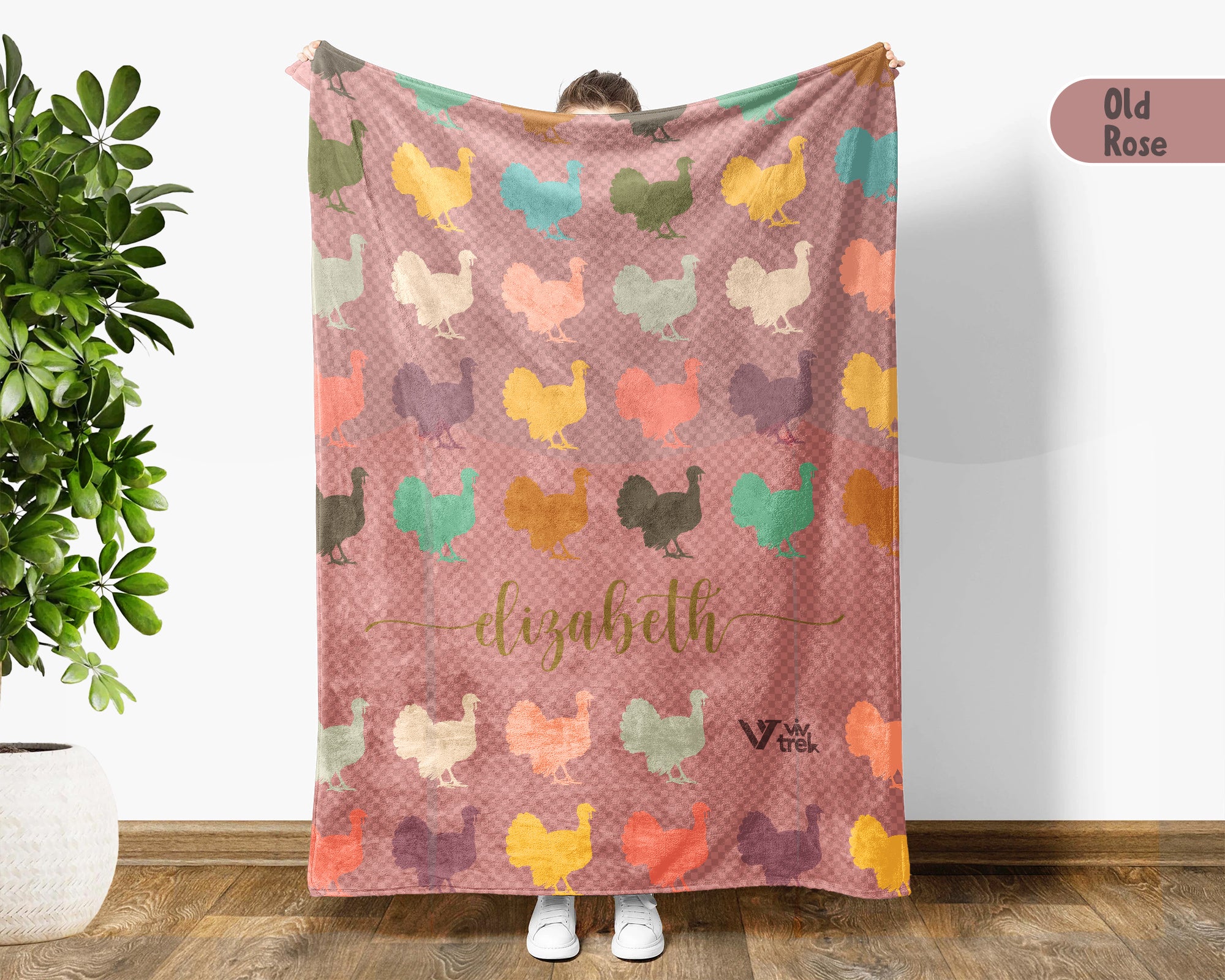 Custom Name Retro Turkey Blanket, Personalized Thanksgiving Throw for Cozy Fall Decor and Seasonal Holiday Gifts