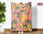 Personalized Floral Otter Blanket with Custom Name, Cozy Floral Throw for Kids Teens Adults, Cute Otter Lover Birthday Gift