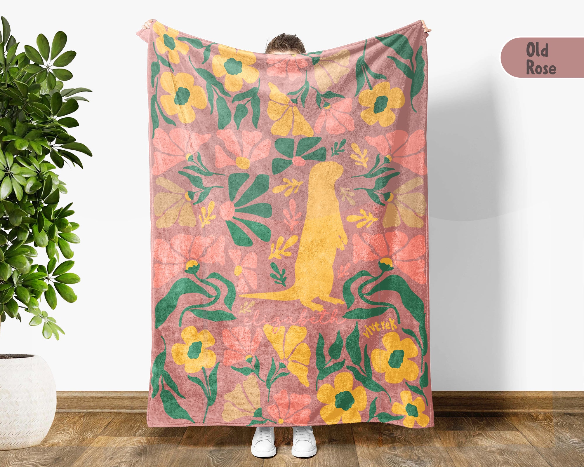 Personalized Floral Otter Blanket with Custom Name, Cozy Floral Throw for Kids Teens Adults, Cute Otter Lover Birthday Gift