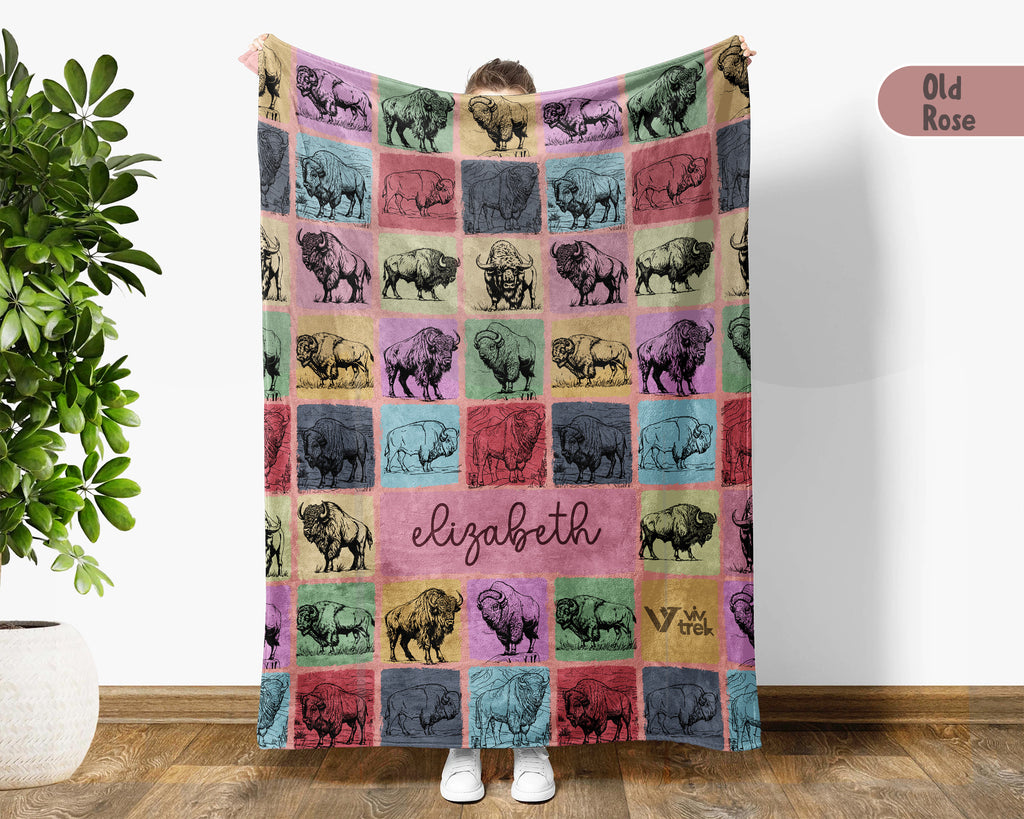Personalized Bison Blanket Custom Name Rustic Buffalo Throw Cozy Wildlife Decor Western Inspired Gift Unique Nature Home Accent
