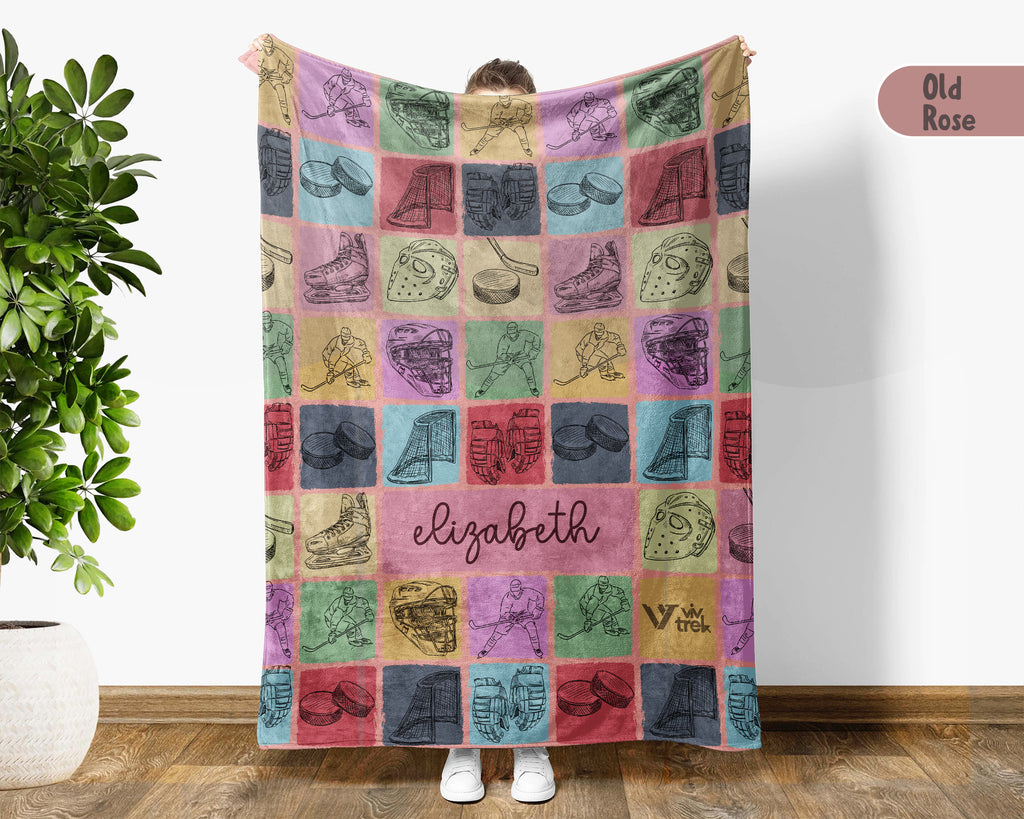Personalized Name Ice Hockey Blanket – Cozy Retro Throw for Hockey Fans
