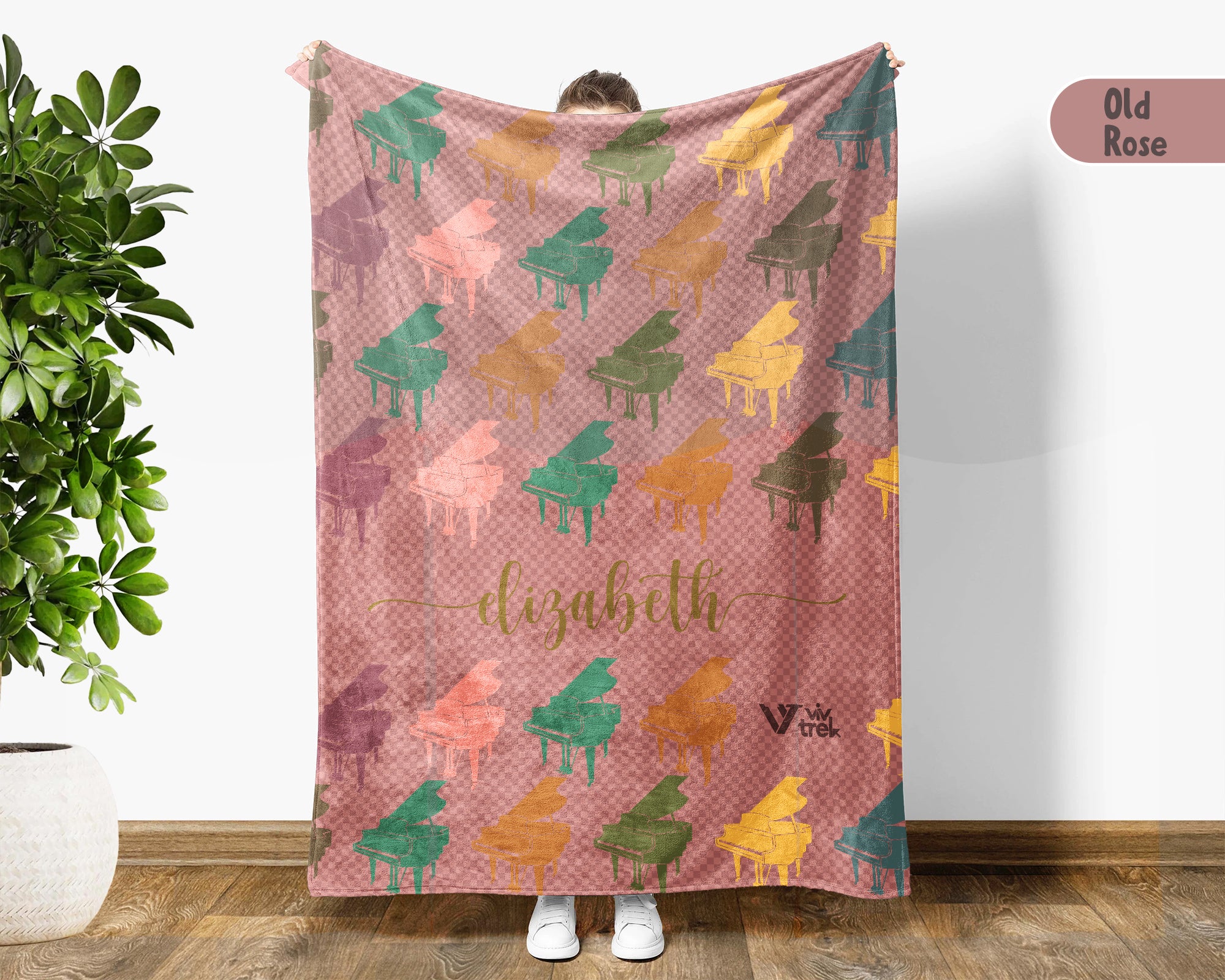 Personalized Piano Blanket Custom Name Vintage Grand Music Lover Retro Pianist Gift Cozy Classical Music Home Decor Throw