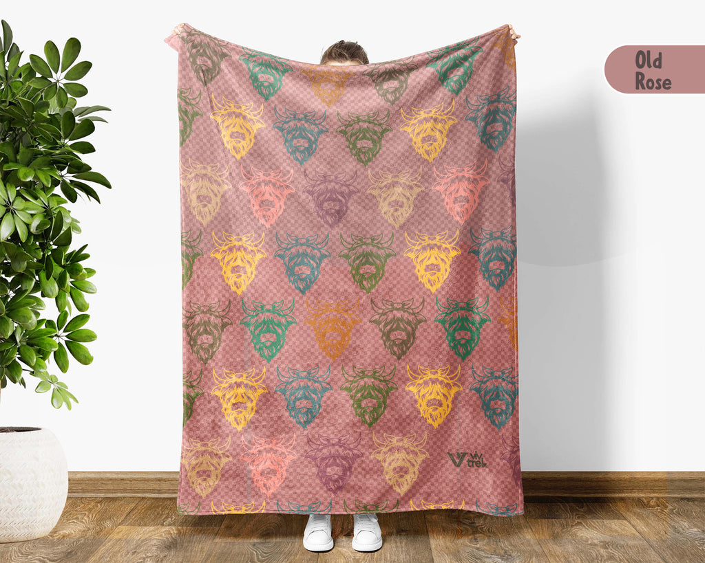 Retro Highland Cow Blanket Cozy Farm Animal Throw Rustic Ranch Style Decor Soft Highland Cattle Gift Unique Home Accent