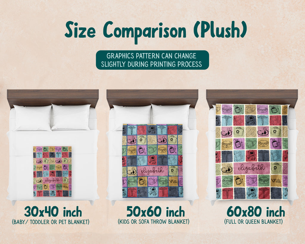 Retro Custom Name Nurse Blanket Personalized Cozy RN Throw Gift, Cute Nursing Graphic Blanket, Medical Worker Appreciation Gift