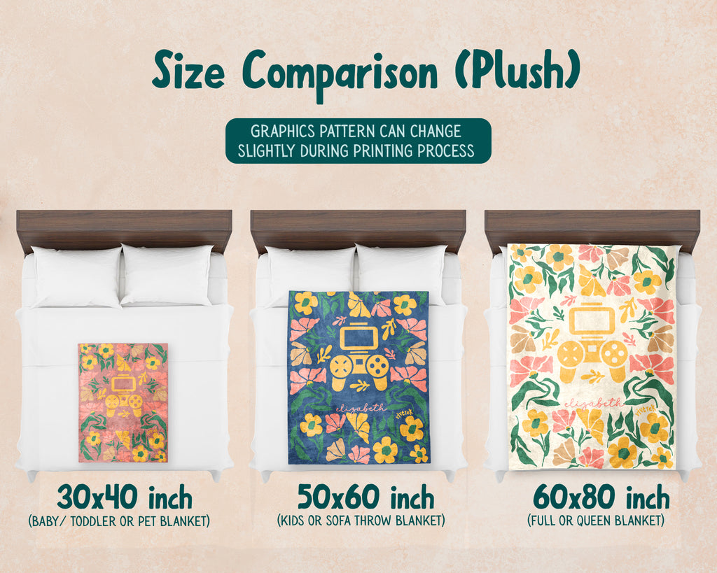 Floral Personalized Name Video Gaming Blanket with Custom Name, Cozy Floral Gamer Throw for Kids Teens Adults, Birthday Gift for Boys & Girls