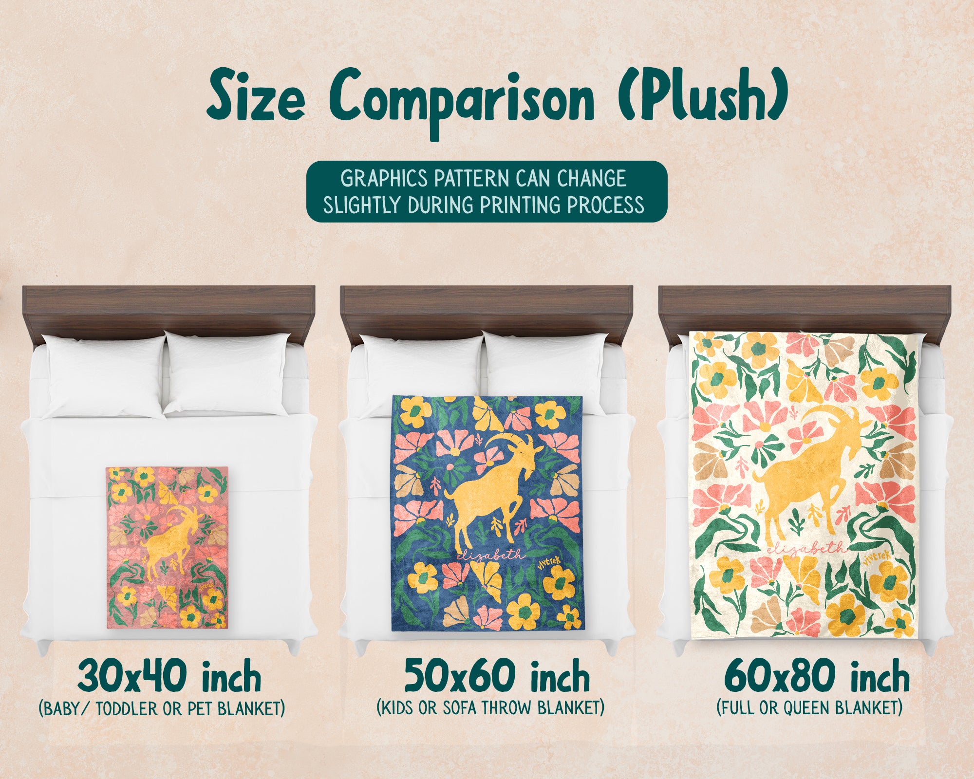 Personalized Floral Goat Blanket with Custom Name, Cozy Floral Goat Throw Gift for Kids Teens Adults, Farm Animal Lover Birthday Gift