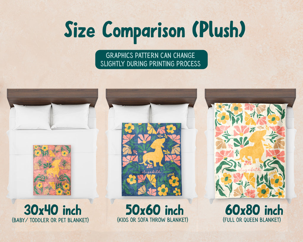Personalized Name Floral Dachshund Blanket, Cozy Wiener Dog Lover Throw