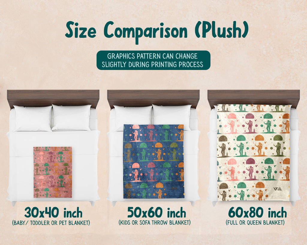 Retro Astronomy Blanket for Galaxy Lovers, Cozy Space Throw with Planet Rocket and Astronaut Theme Decor
