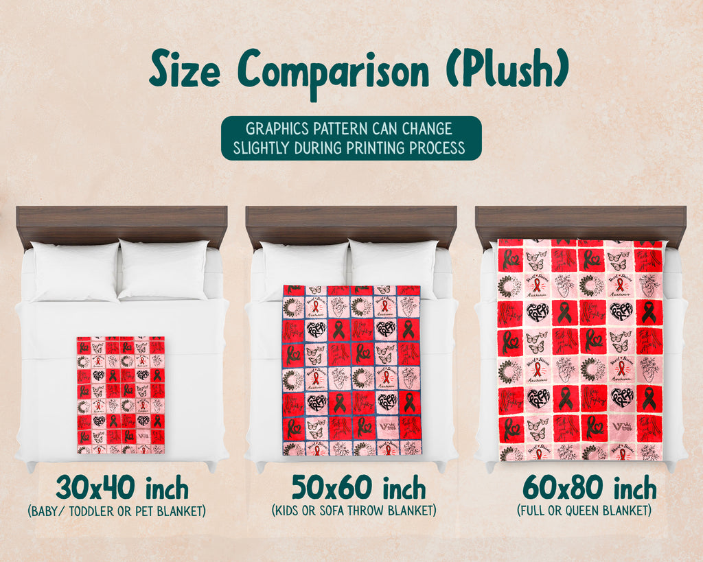 Heart Disease Awareness Blanket, Red Ribbon Support Throw, Heart Health Gift, Cozy Cardiology Awareness Comfort Blanket