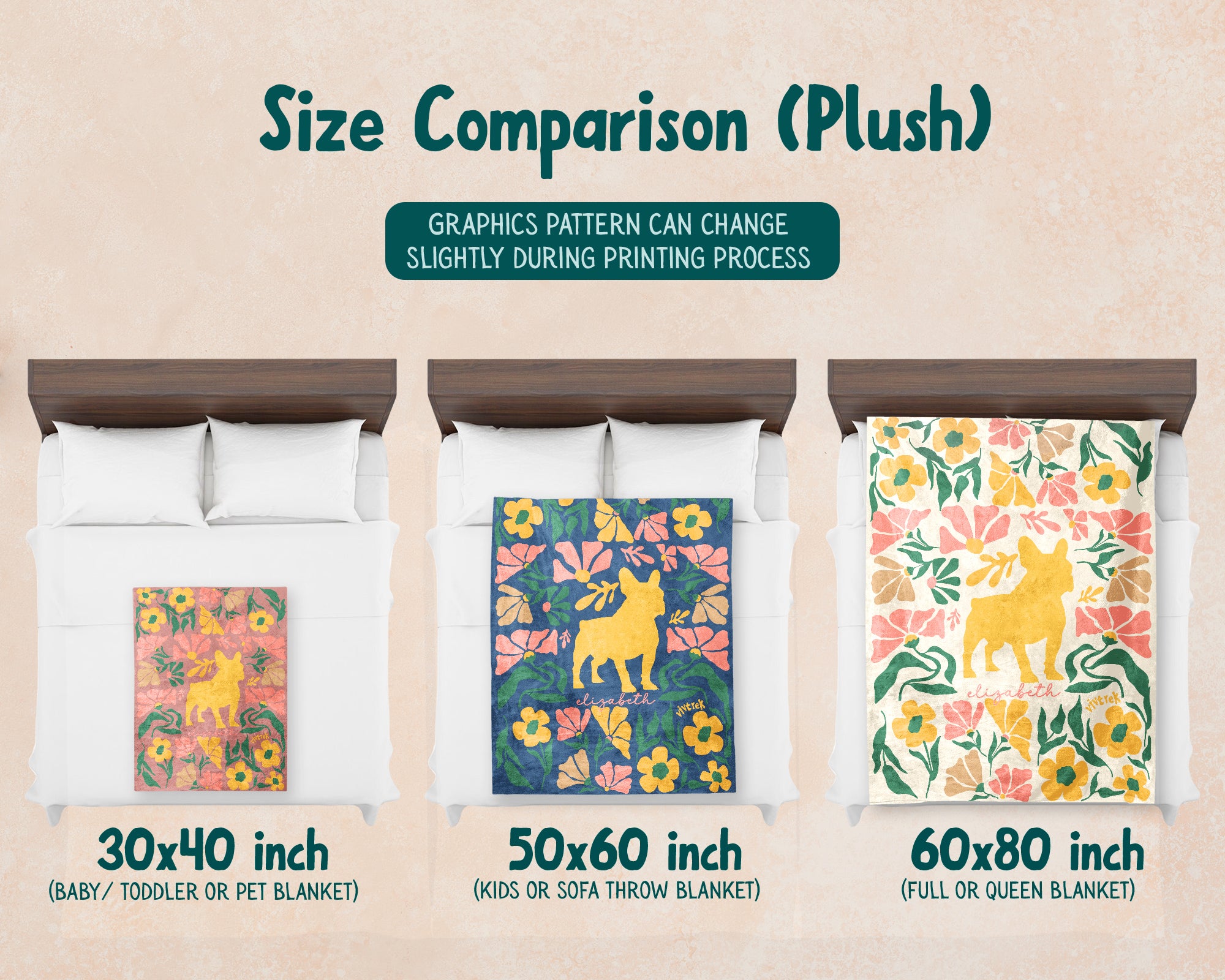 Personalized Floral French Bulldog Blanket, Custom Name Frenchie Dog Throw, Cozy Vintage Puppy Gift for Pet Lovers