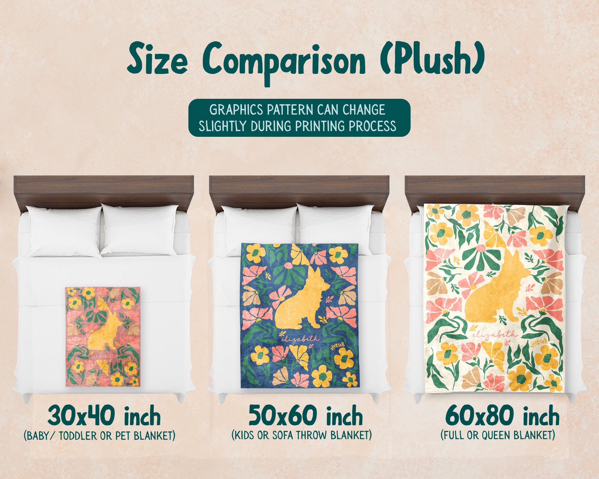Personalized Name Floral Corgi Blanket, Cozy Dog Lover Throw for Home