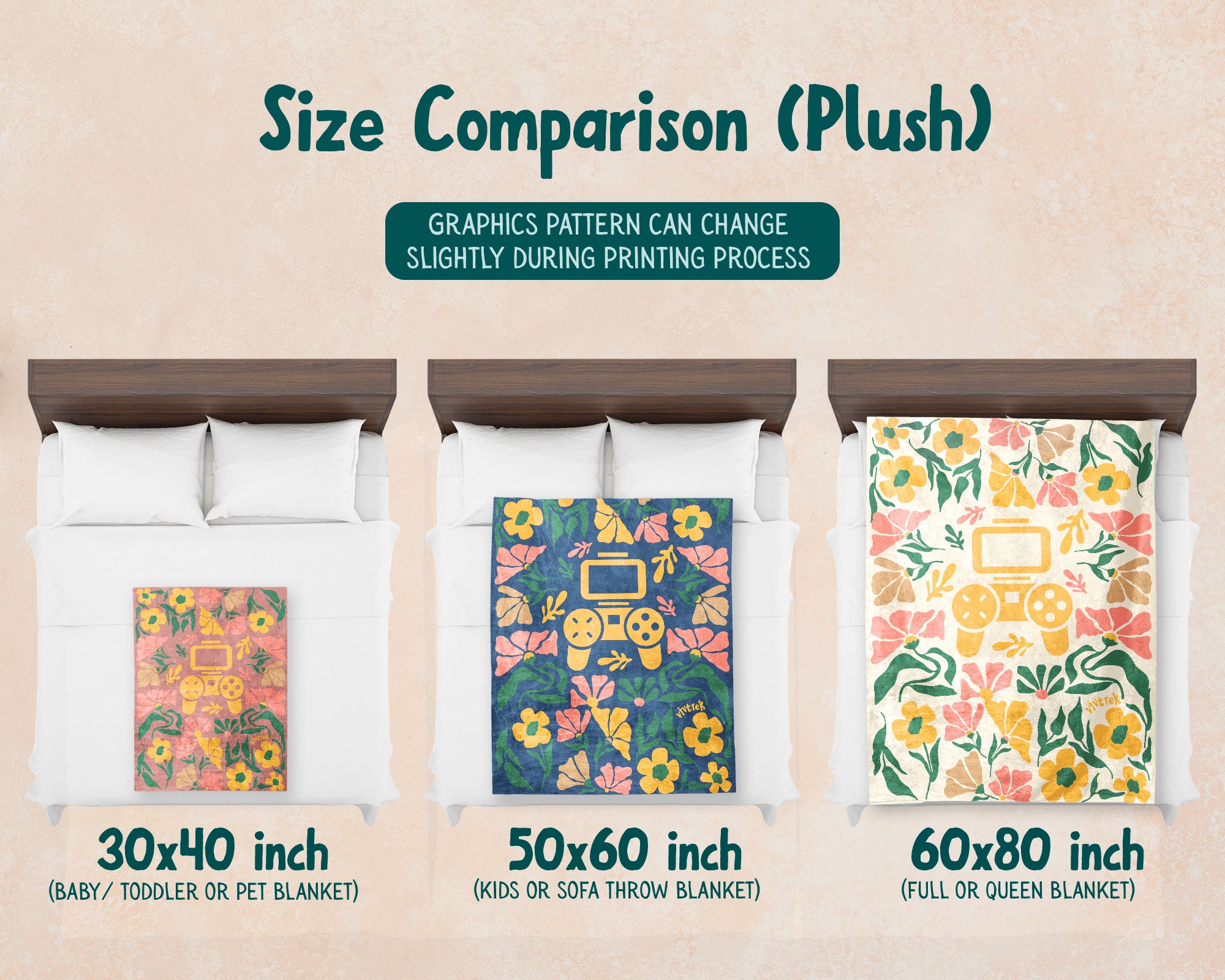 Floral Video Gaming Blanket – Cozy Gamer Throw for Kids, Teens & Adults