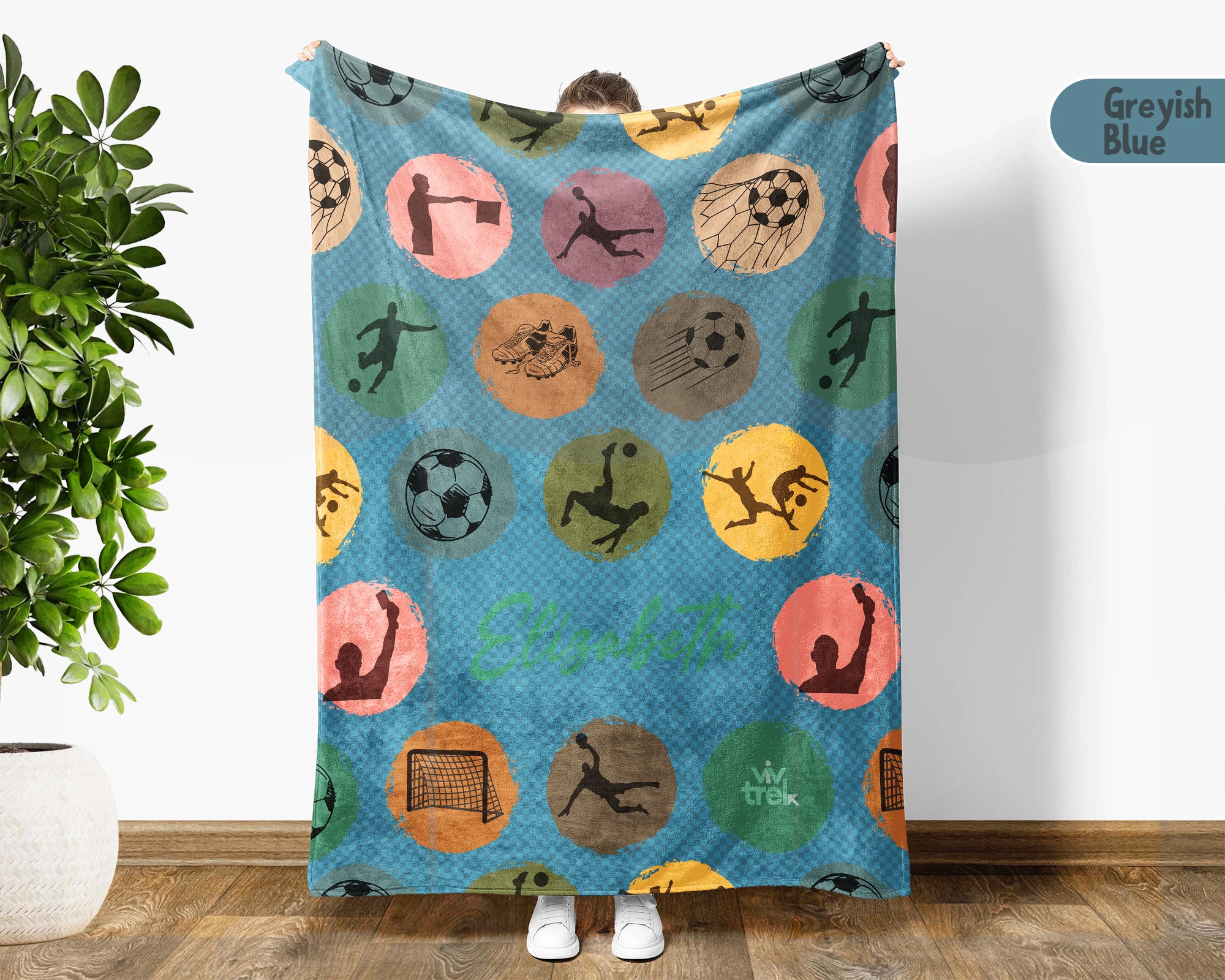 Retro Custom Soccer Blanket, Personalized Name Soccer Throw for Boys and Girls, Unique Soccer Lover Gift, Cozy Sports Blanket