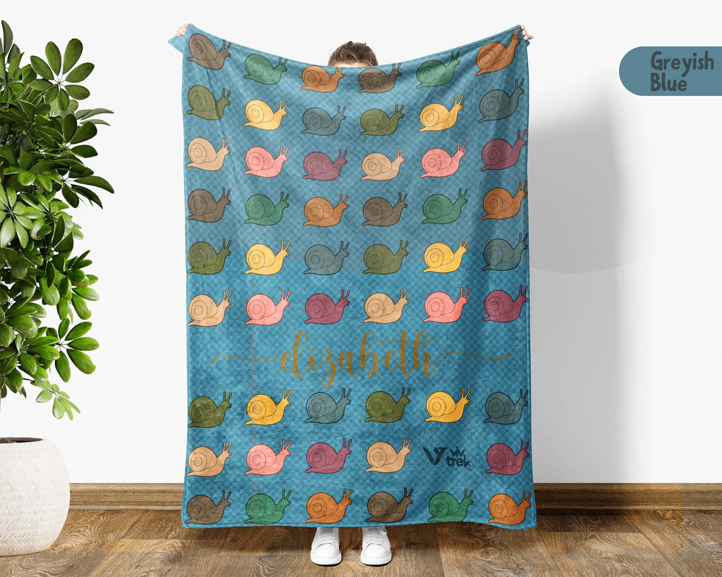 Personalized Snail Throw Custom Name Mollusk Lover Blanket Retro Slow Life Garden Design Nature Gift Cozy Home Accent Decor