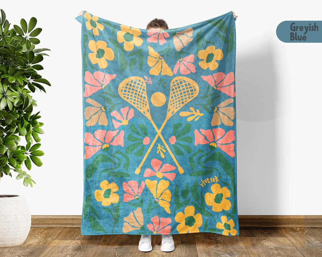 Floral Lacrosse Blanket – Cozy Vintage Sports Throw Gift