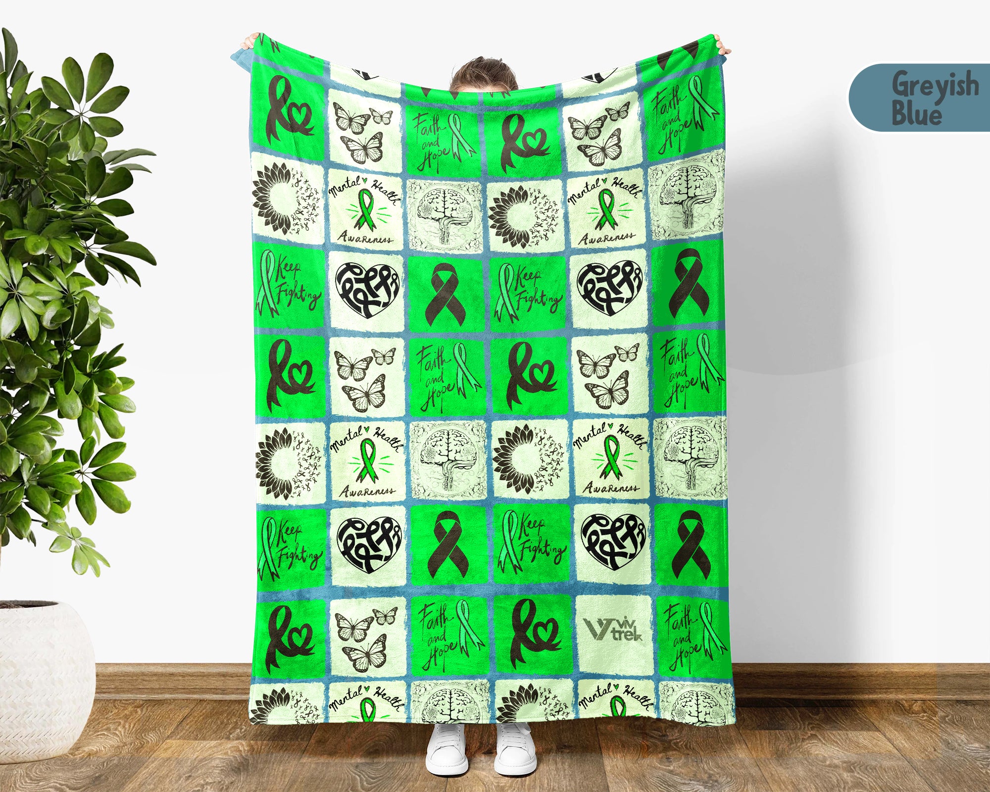 Mental Health Awareness Blanket with Green Ribbon, Cozy Wellness Throw, Thoughtful Comfort Gift for Loved Ones in May, Supportive & Inspirational, Battle Blanket