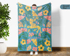 Custom Name Floral Wrestling Blanket, Cozy Wrestling Throw Gift for Kids Teens Adults, Perfect Birthday Sports Present