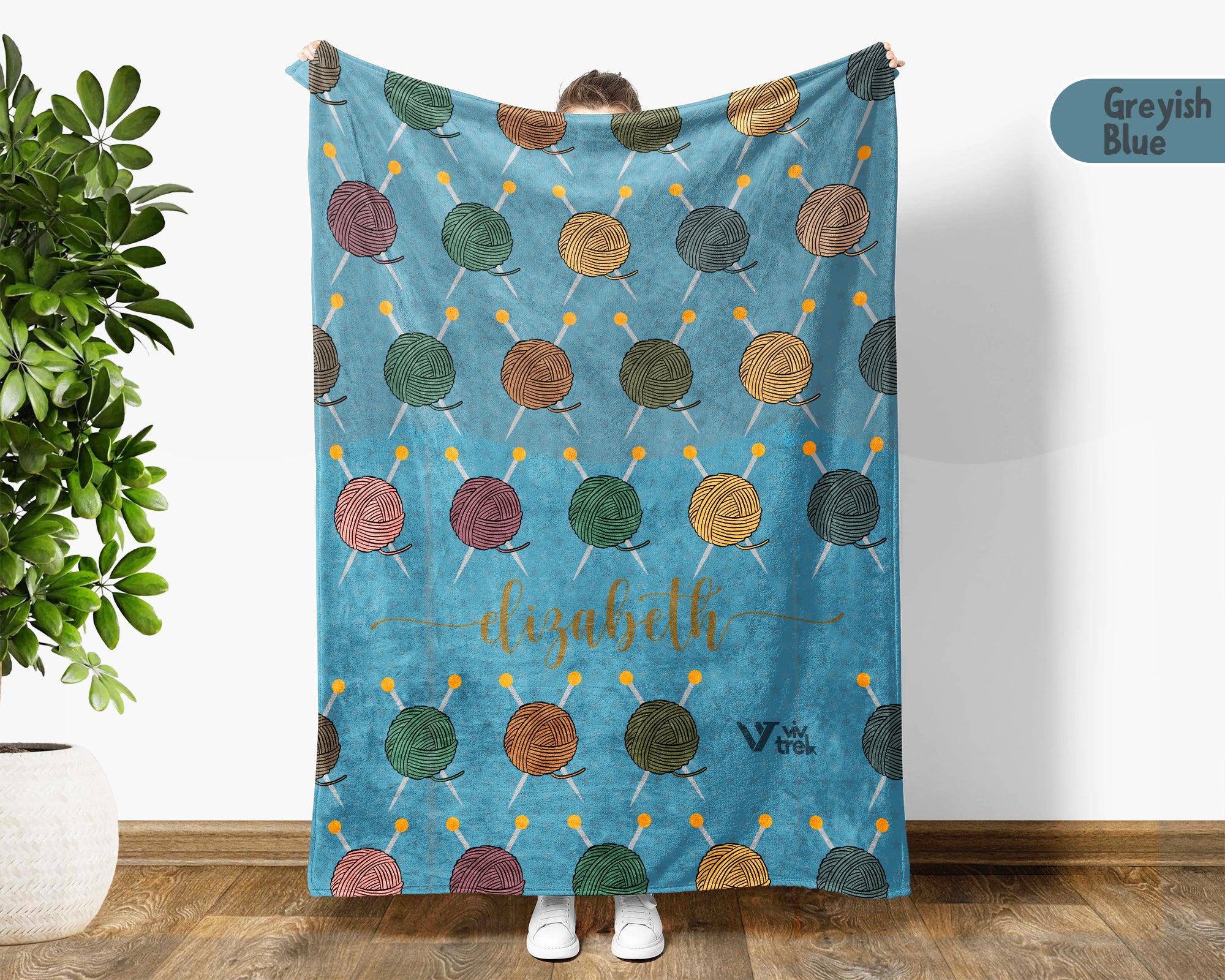 Personalized Name Crochet Yarn Blanket, Retro Knitting Inspired Throw for Needlework Lovers, Cozy Craft Gift Decor
