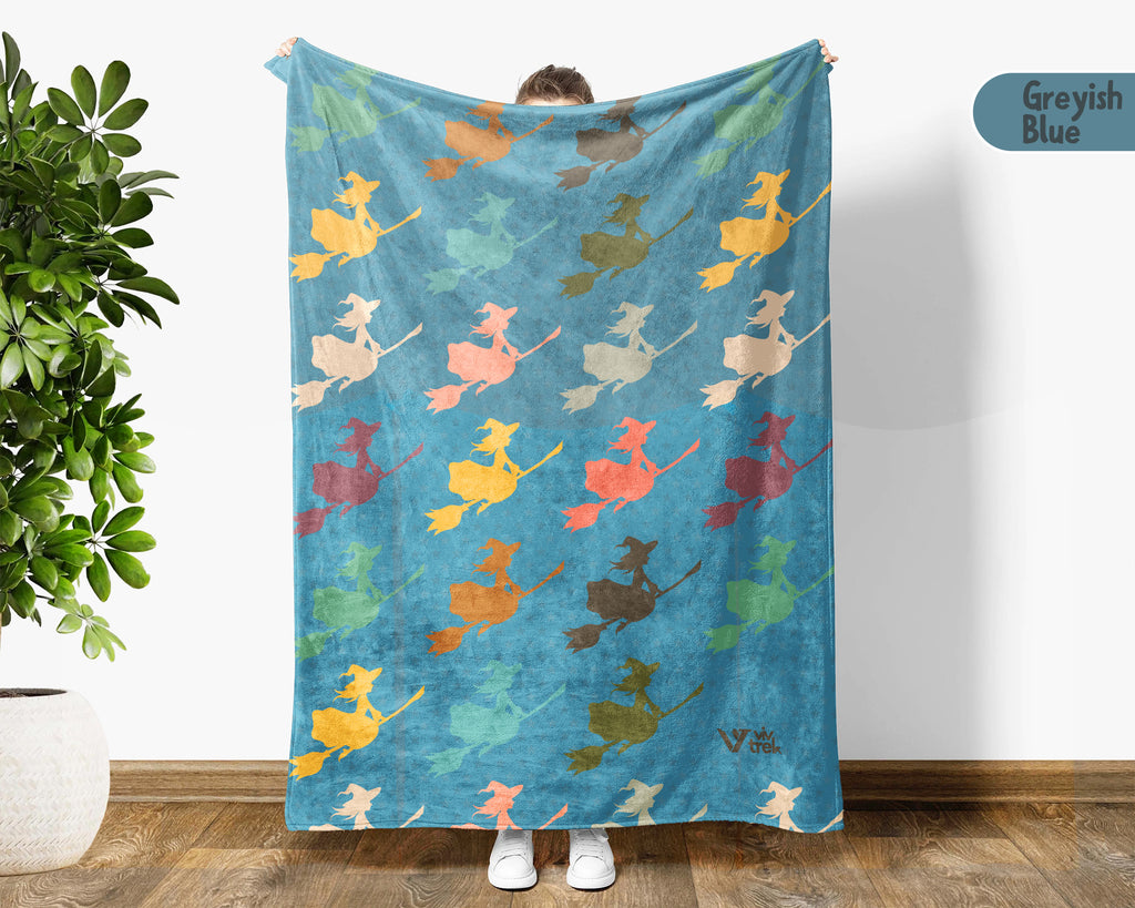 Retro Witch Blanket for Spooky Decor, Cozy Halloween Throw Gift with Magical Gothic Autumn Style
