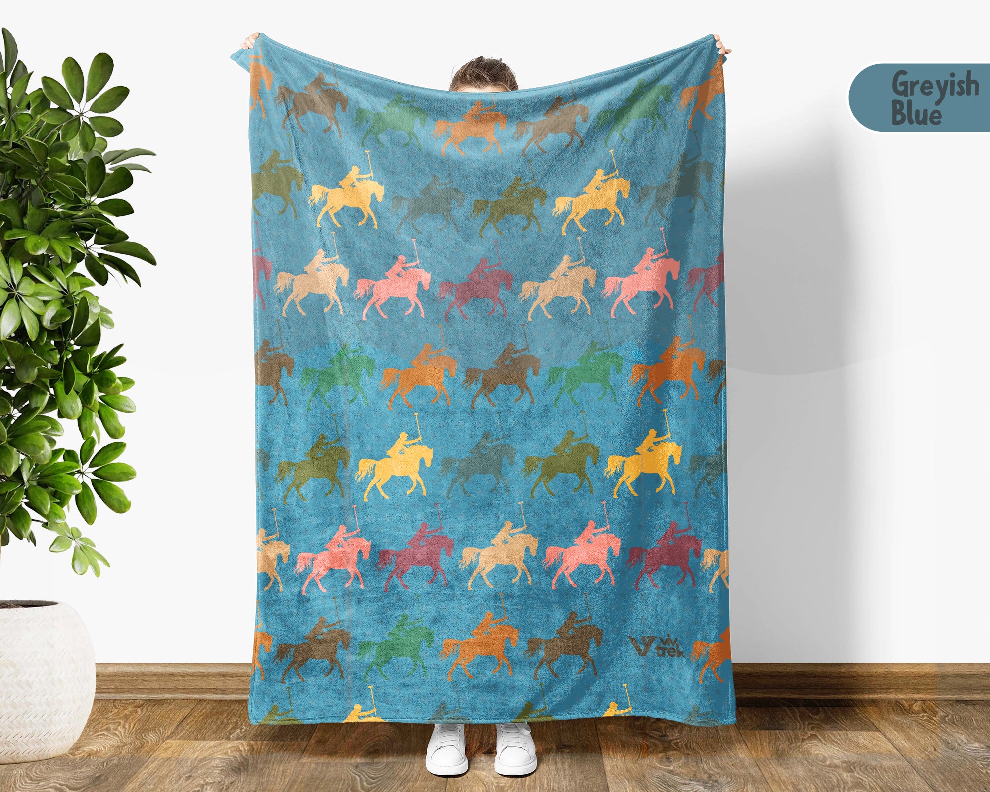 Vintage Polo Player Throw Blanket – Cozy Equestrian Gift for Horse Lovers