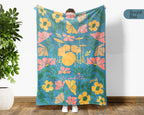 Floral Drummer Blanket with Custom Name, Cozy Wildflower Drum Kit Throw for Kids Teens Adults, Music Lover Gift