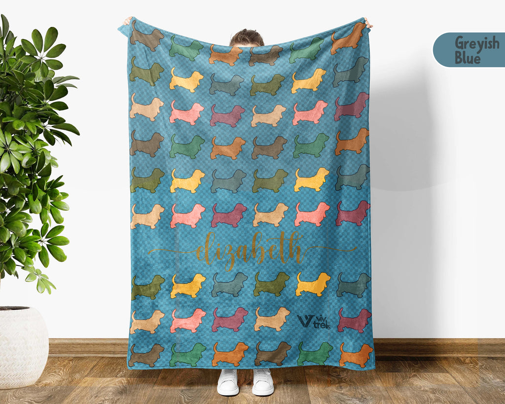 Personalized Basset Hound Blanket | Custom Dog Name Throw | Long Ears Hound Gift for Pet Lovers and Cozy Home Decor