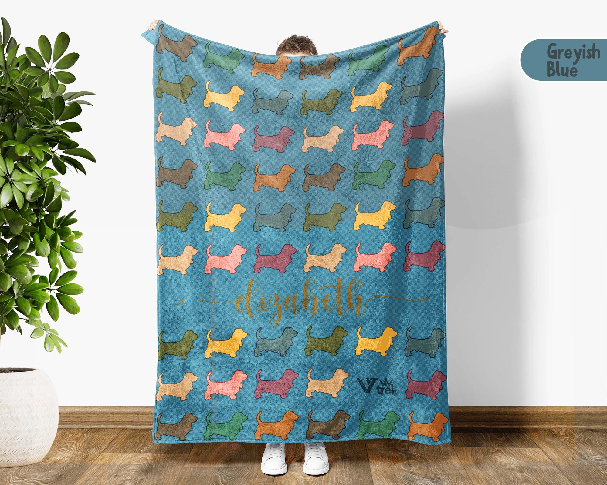Personalized Basset Hound Blanket | Custom Dog Name Throw | Long Ears Hound Gift for Pet Lovers and Cozy Home Decor