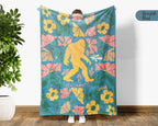 Custom Name Floral Bigfoot Blanket, Cozy Sasquatch Throw Gift for Fans