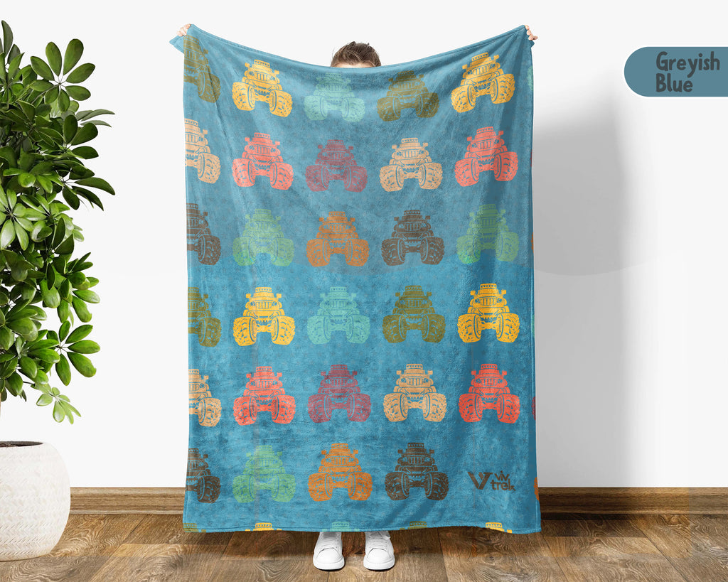 Kids Retro Monster Truck Blanket, Cozy Truck Lover Throw Gift