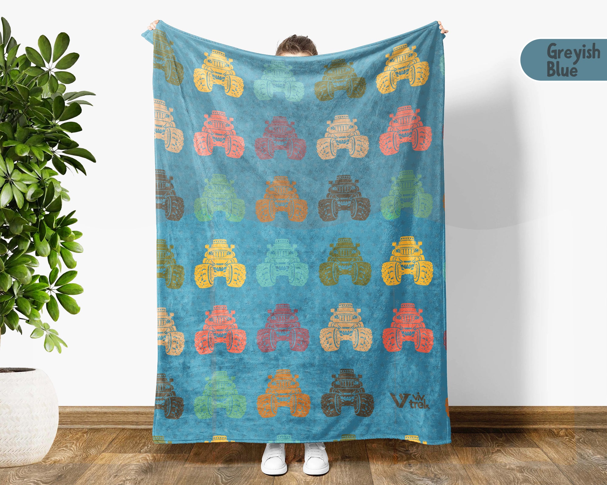 Kids Retro Monster Truck Blanket, Cozy Truck Lover Throw Gift