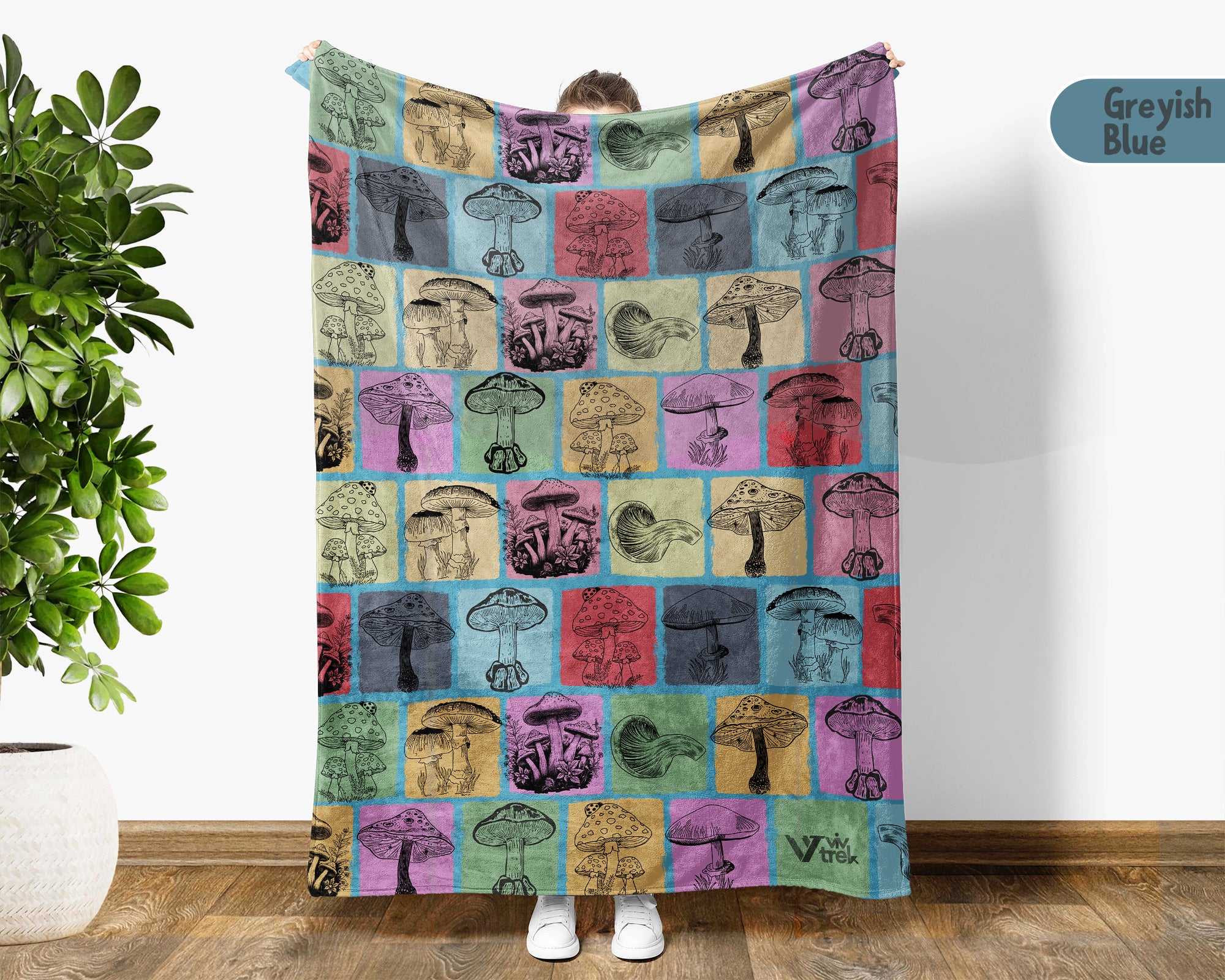 Vintage Mushroom Blanket Gift for Nature Lovers, Cozy Fungi Throw, Cottagecore Decor Accent for Bedroom and Woodland Inspired Spaces